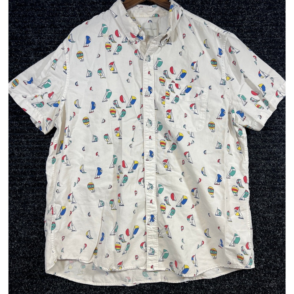 American Eagle Button Up Shirt Sailboat‎ Print Short Sleeve XXL
